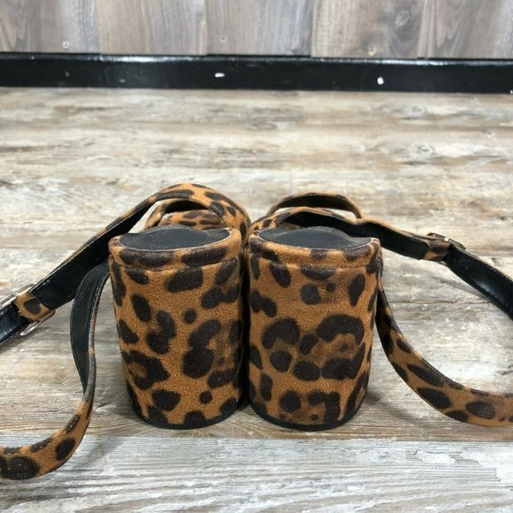 Boohoo Block Heel Leopard Print Sandals Wrap Ankle Size 8 Open Toe Brown Black - Picture 7 of 12
